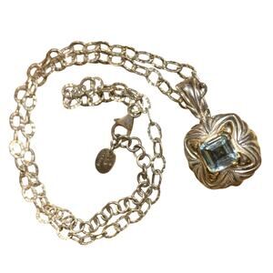 Lori Bonn Necklace/Pendant 10K Gold, Sterling Silver and Blue Topaz 18 Inch